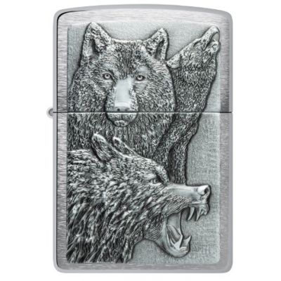 Зажигалка Zippo Brushed Chrome Wolf Pack Emblem с волками