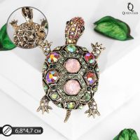 Брошь "Черепашка" в крупных стразах, цветная