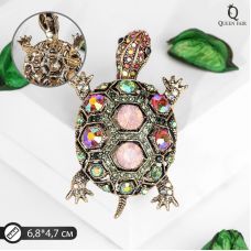 Brooch "Turtle" in large rhinestones, colored