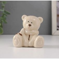 Сувенир статуэтка из керамики Медвежонок - стесняшка в шарфике сидит