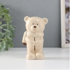 Сувенир статуэтка из керамики Медвежонок - стесняшка в вязанном шарфике