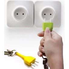 Novelty Unplug EU Plug Design Key Ring Save Earth Concept Keychain with Split Ring + Wall Mounted Base -Assorted Color