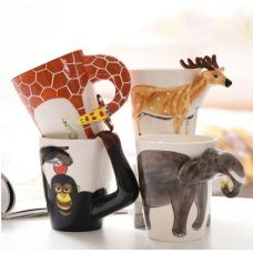 Handmade ceramic mug, 3D Animals