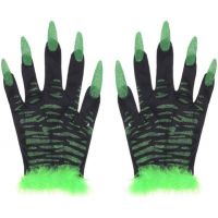 Карнавальные перчатки с ногтями, черно-зеленые