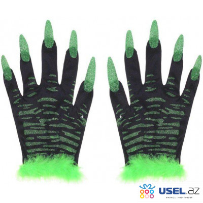 Карнавальные перчатки с ногтями, черно-зеленые